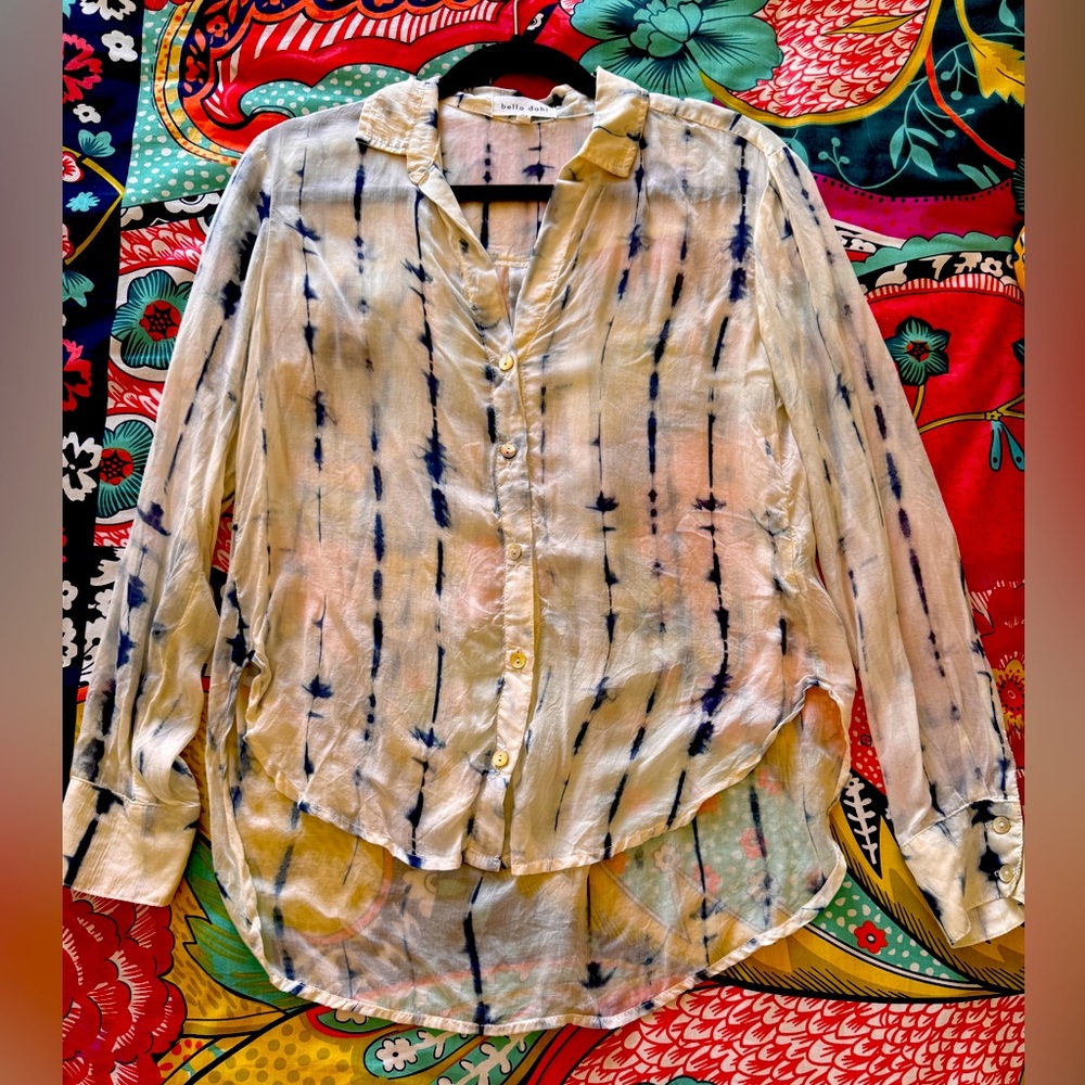 Bella Dahl Woman's White and Blue Blouse X-Small